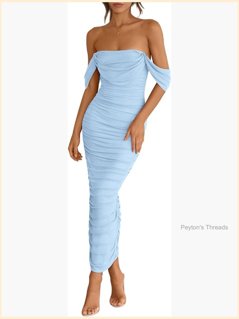 Off Shoulder Ruched Bodycon Sleeveless Split Maxi Dress Party